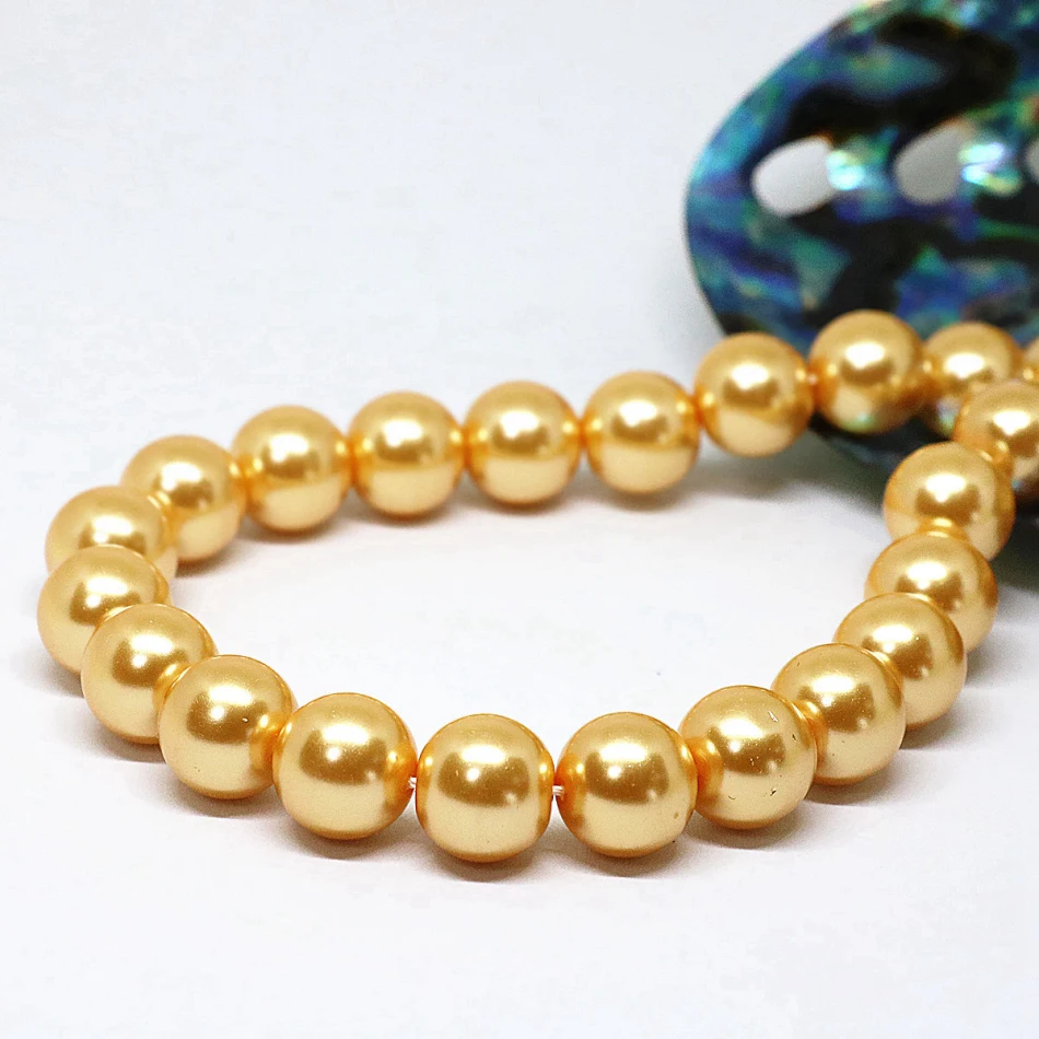 New fashion golden yellow imitation pearl shell round loose beads 4-14mm factory outlet wholesale jewelry making 15inch B1610