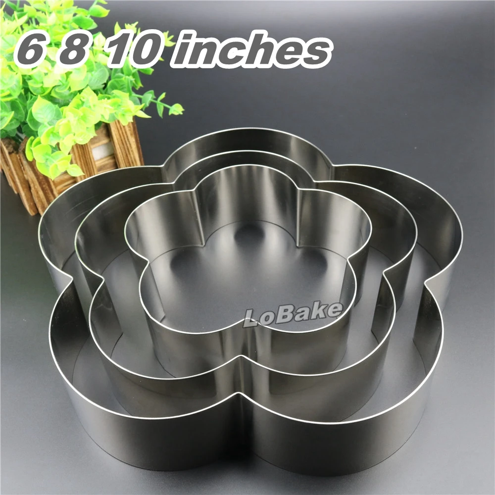 (3 units/set) 6 8 10 inches 5cm height five-petaled flower stainless steel mousse ring cheese tiramisu fondant bread cale mold