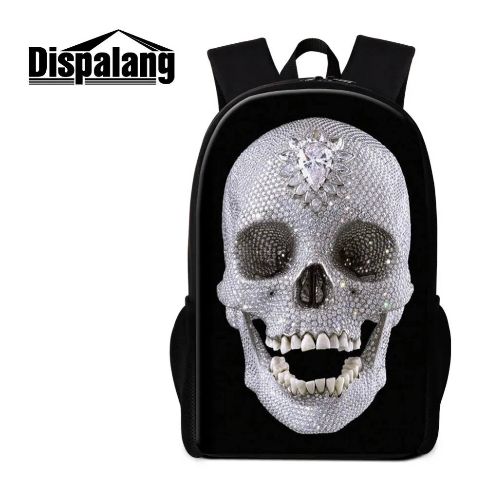 

Dispalang Black Backpack White Skull Pattern for Teenagers Cool School Bags for Boys Mochilas Rucksack 3D Printed Bookbags Pack