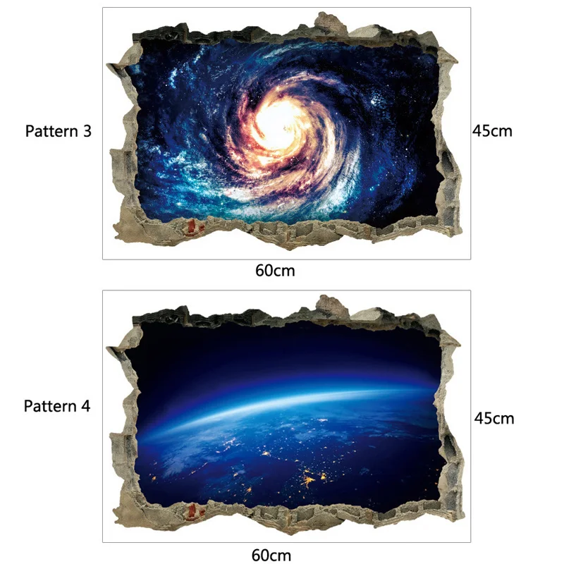 3D Star Universe Series Broken Wall Stickers For Kids Baby Rooms Bedroom Home Decoration Decals Mural Poster Sticker On The Wall