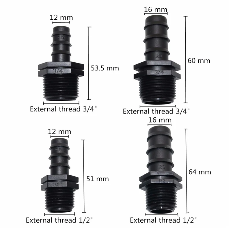 DN16, DN20 Hose Straight Connector with Threaded Connections to a water pipe 1/2