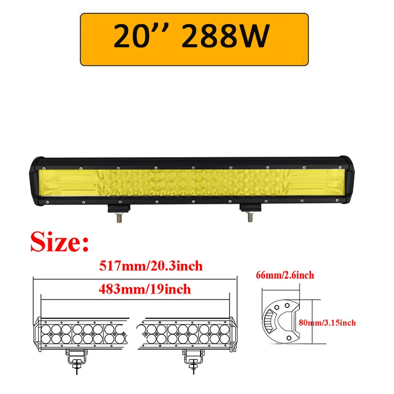 Auxtings 20 Inch Yellow Led 4x4 Offroad Light Bar For 4WD Trucks SUV ATV Trailer Beams Amber Work Driving Lights Fog Lamp