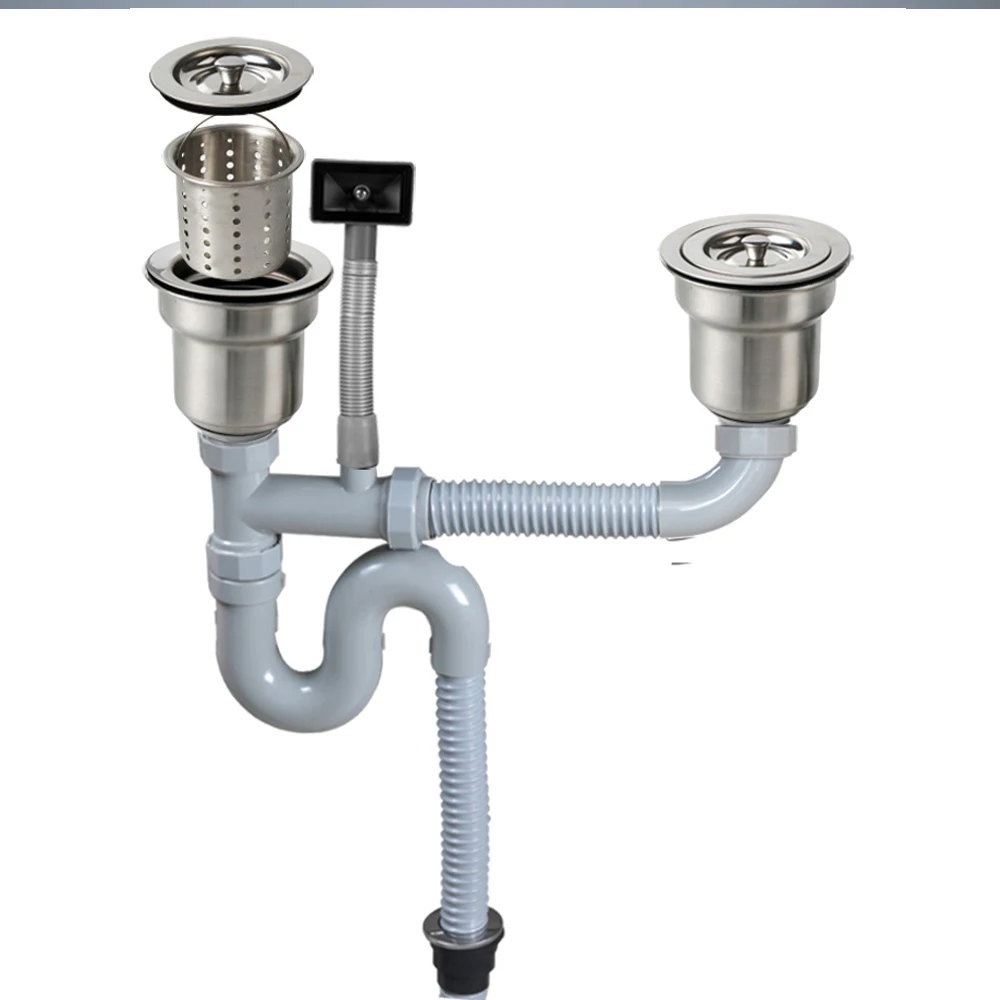 Talea Double Sink Vertical Type with overflow Pipe kit basin Waste set Sink Strainer Disposer Drain hose Plastic Flexible Flume