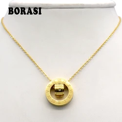 Fashion Brand Women Jewelry Gold Color Roman Letter Ure Clear Simply Turnable Small Round Cubic Zirconia Pendant Necklace