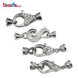 Beadsnice 925 Sterling Silver Lobster Clasp CZ Pave Large Clasp with Two End Caps for Bracelet Making ID 35767