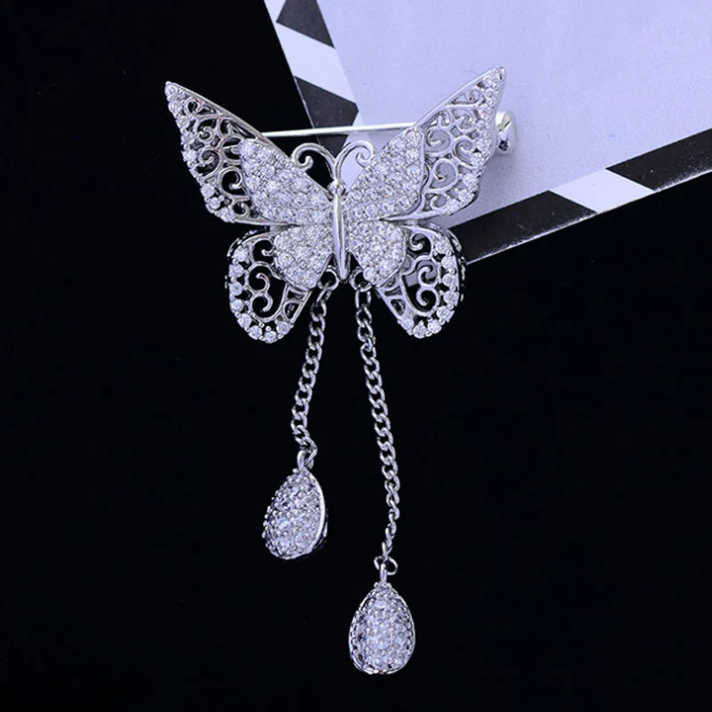 

Zlxgirl Luxury brand women butterfly wedding brooches jewelry perfect AAA cubic zircon scarf pin for women bridal hats accessory