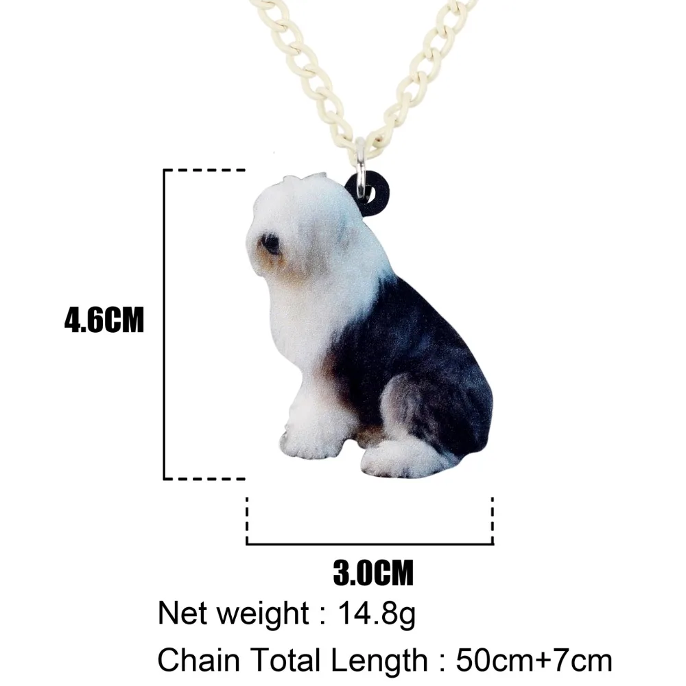 Bonsny Acrylic Old English Sheepdog Dog Necklace Pendant Chain Choker Animal Jewelry For Women Girls Ladies Kids Gift Wholesale