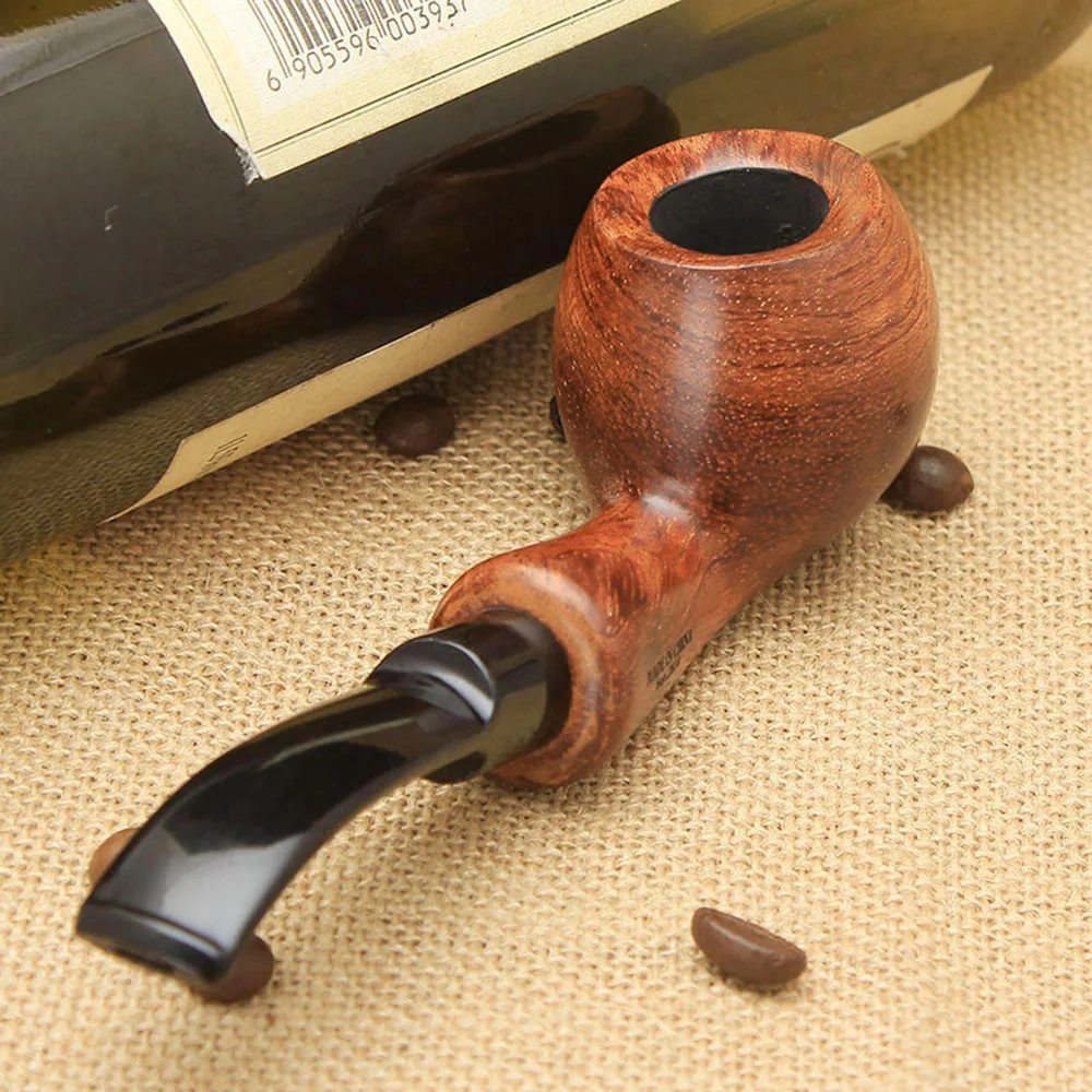 RU-MUXIANG 10Tools Kevazingo Wood Tobacco Pipe 9mm Activate Carbon Filter Bent Rhodesian Wooden Smoking Pipe Gift for Men ad0017