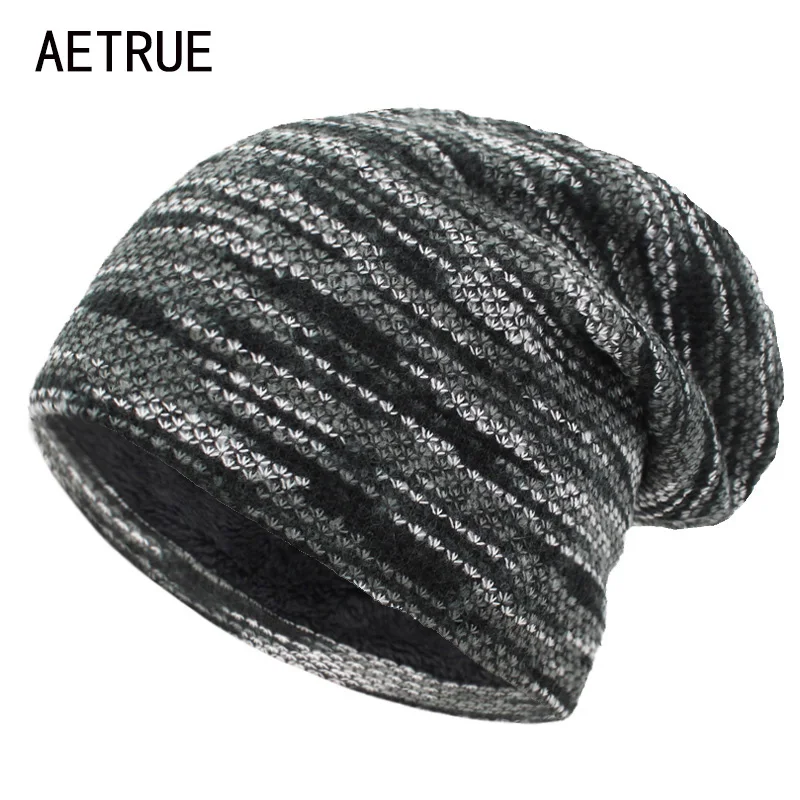 AETRUE Knitted Hat Women Skullies Beanies Winter Hats For Men Bonnet Striped Caps Warm Baggy Soft Female Wool Male Beanie Hat