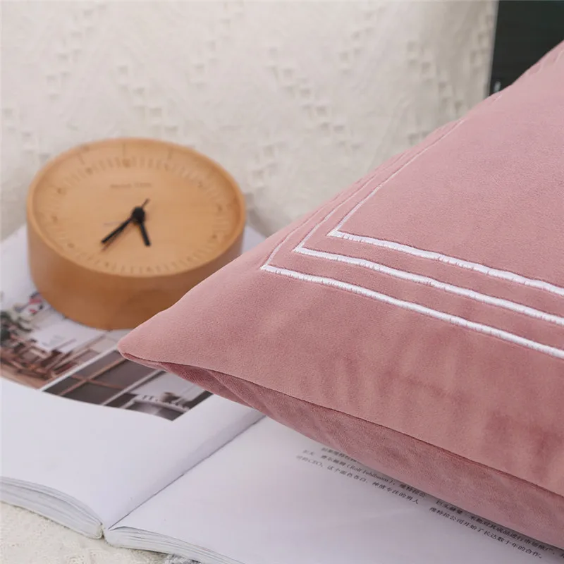 Solid Home Decorative Velvet Cushion Cover Vintage Embroidery Pink Purple Mint Grey Blue Pillow Case for Home Sofa Bed  45x45cm