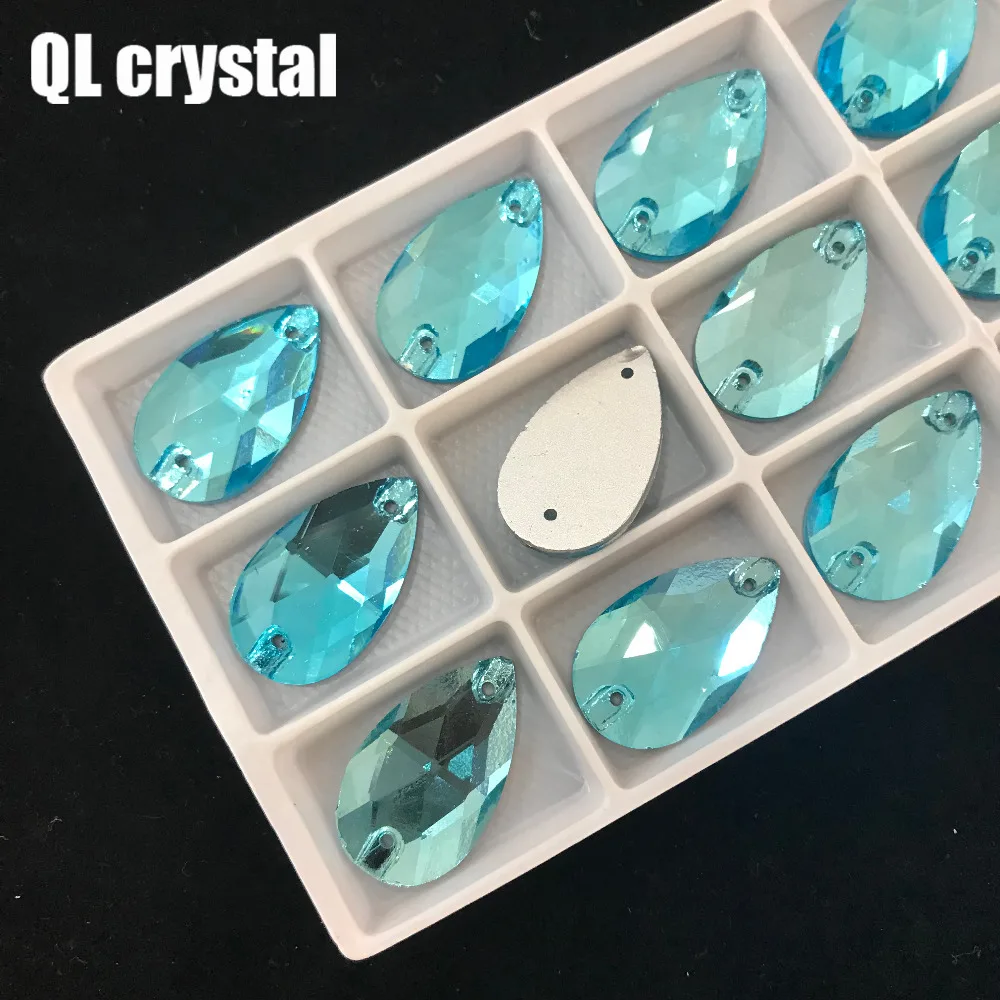 ALL Size QL Crystal 2019 popular Lake blue Drops Sew On Crystals for Craft Sewing On Rhinestone 2 Holes DIY Garment Dress Making