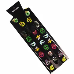 Winfox-Tirantes ajustables para hombre y mujer, tirantes elásticos con estampado de Calavera, Hip Hop, color negro, gran oferta