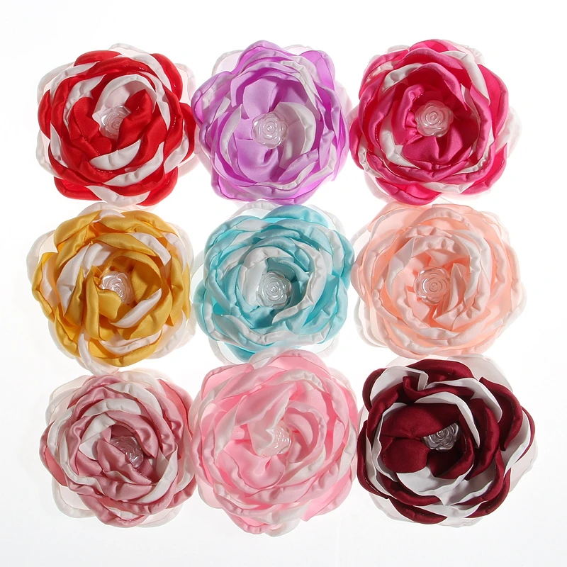 

200PCS 8.5CM New Burn Fabric Flowers With Bead For Headbands Chiffon Flowers For Hair Accessories