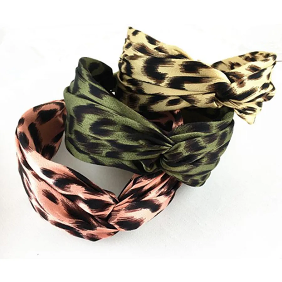 Leopard Print Wide Headband Cross Women Korean Headdress Color Blocking Fabric Wide Head Band New Hair Accessories Turban