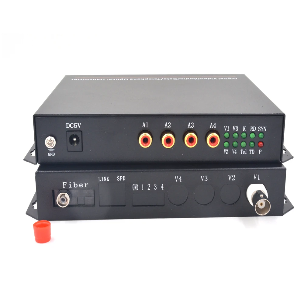 Multifunction 4 Video 1 Audio Fiber Optic Optical Media Converters Transmitter Receiver For CCTV Security System