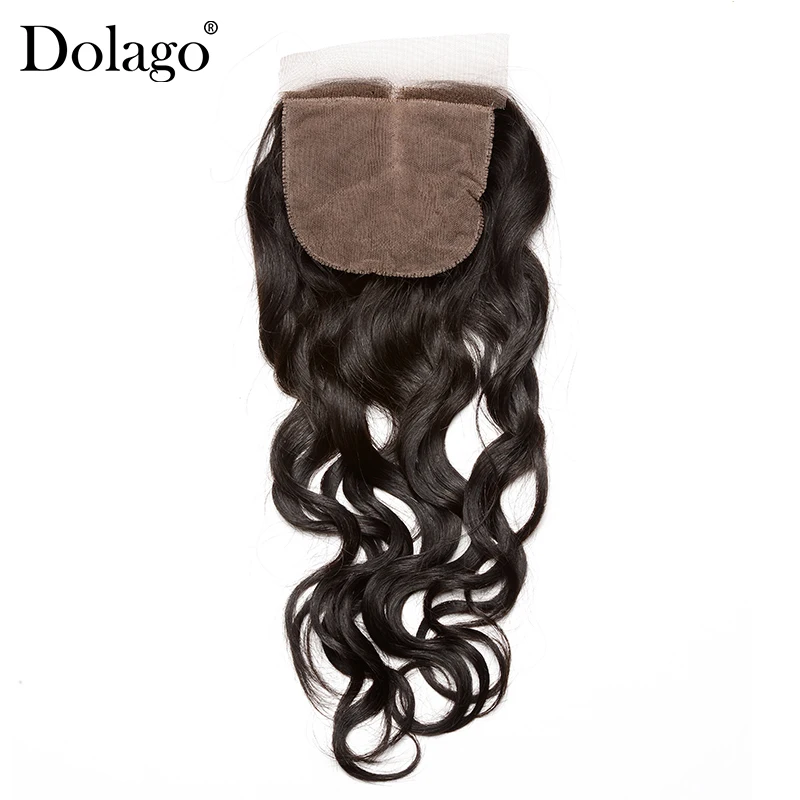 Silk Base Closure Malaysia Water Wave 100% Human Hair With Baby Hair Hidden Knots Closure Brown Lace Dolago Virgin Hair