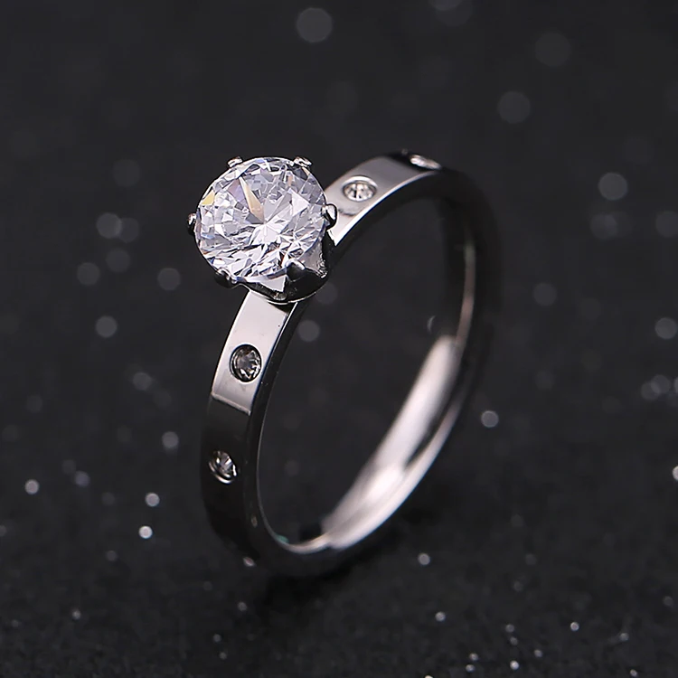 YUN RUO Brand Rose Gold Silver Color Big Zircon Crystal Couple Rings for Woman Man Wedding Fashion 316 L Stainless Steel Jewelry