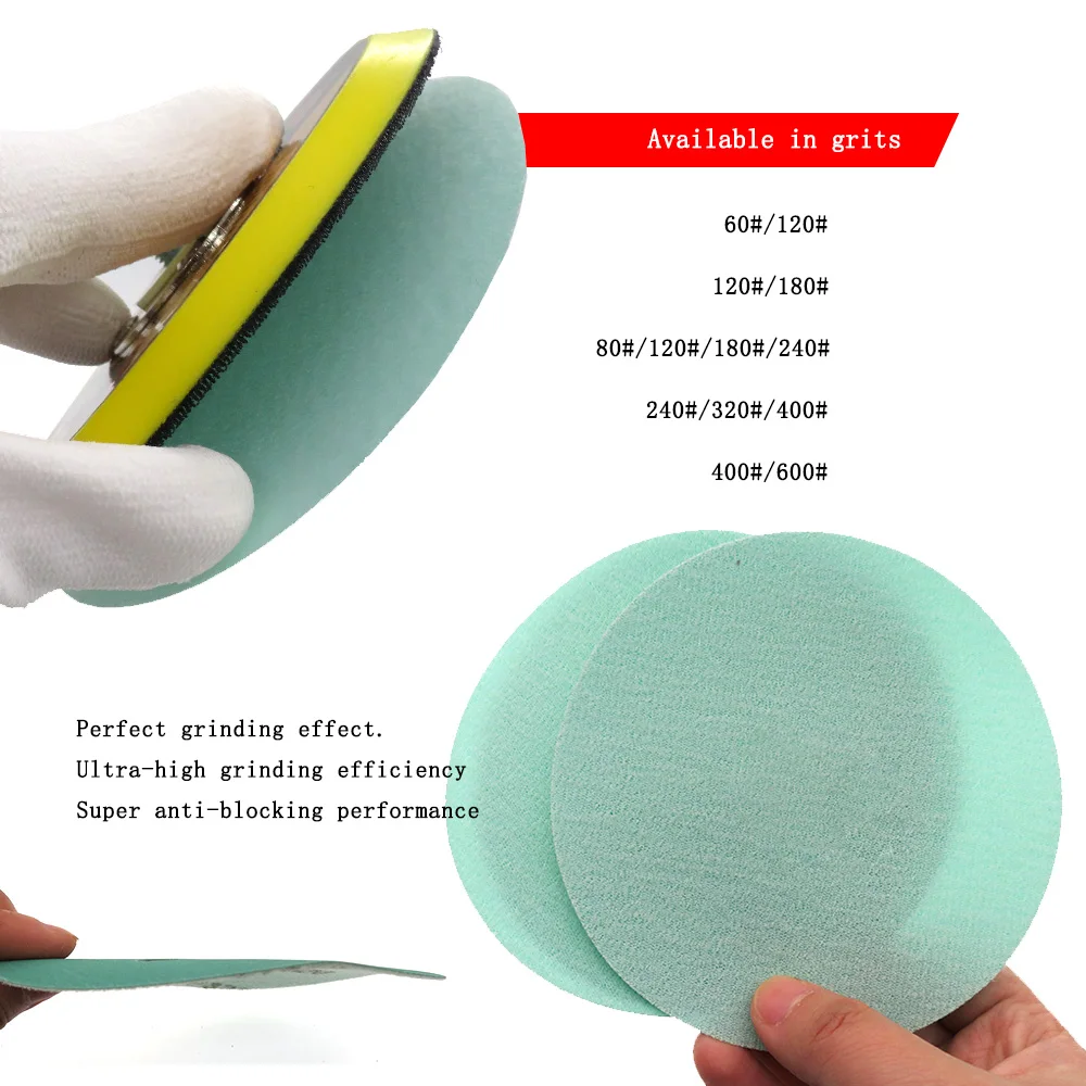 50Pcs 5 Inch 125mm 60 to 2000 Grits Hook and Loop Green PET Flocking Film Sanding Disc Sandpaper For Wood Car Metal Stone