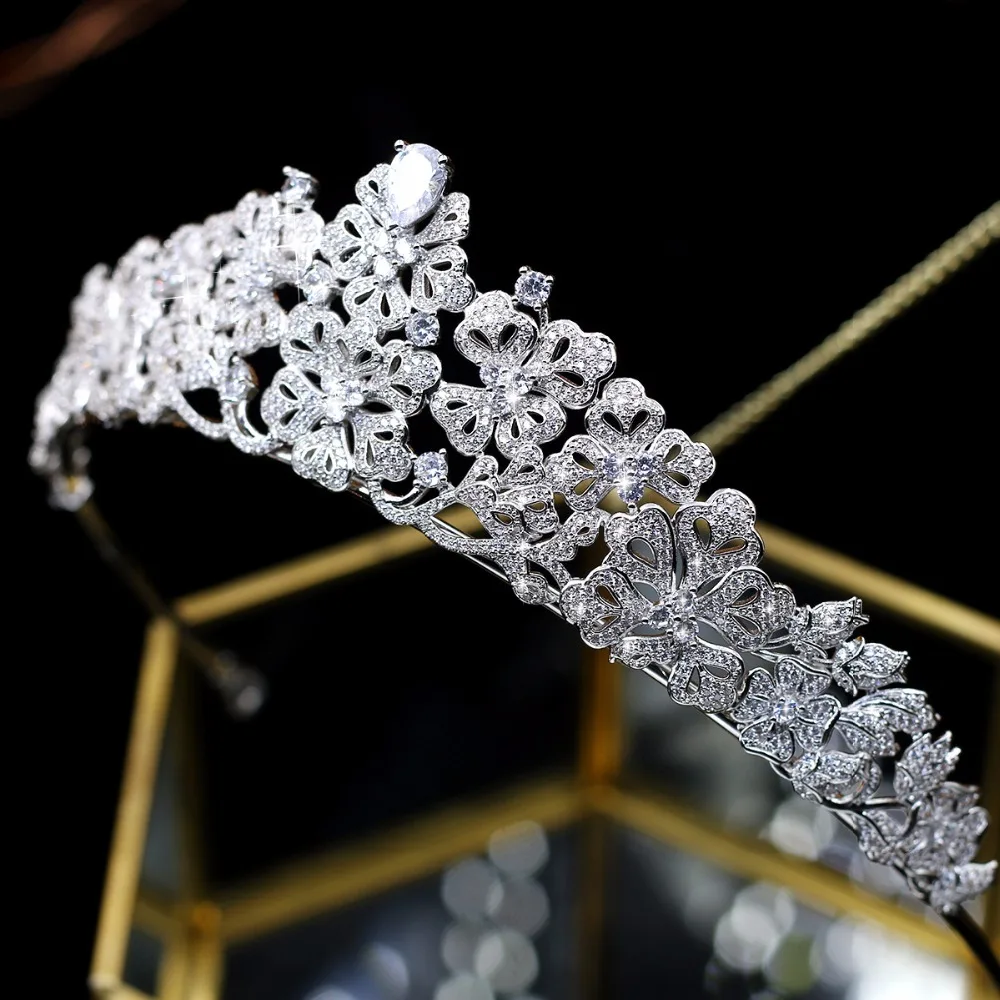 

ASNORA Tiaras Sparkling White Cubic Zirconia Headpieces Elegant Flower Crowns Wedding Hair Accessories Brides Bridesmaid Gift