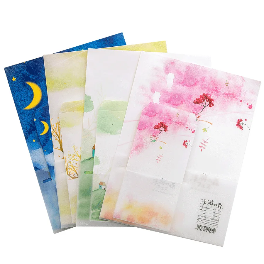 

9 Pcs/Set 3 Envelopes+6 Writting Paper Floating Forest Series Envelope Letter Paper Pads Korean Stationery Office