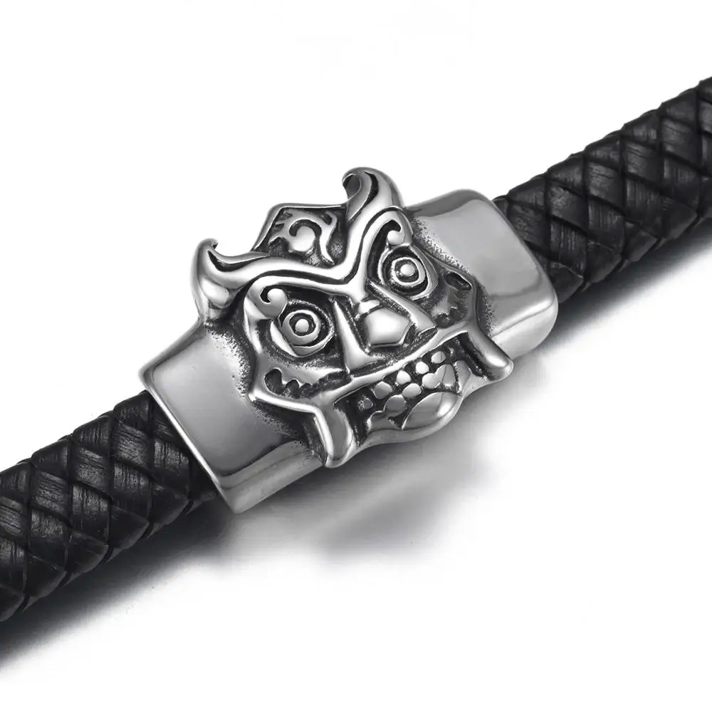 Stainless Steel Punk Slider Beads Skull Viking Slide Charm Fit 12*6mm Flat Leather DIY Men Bracelet Jewelry Making Supplies