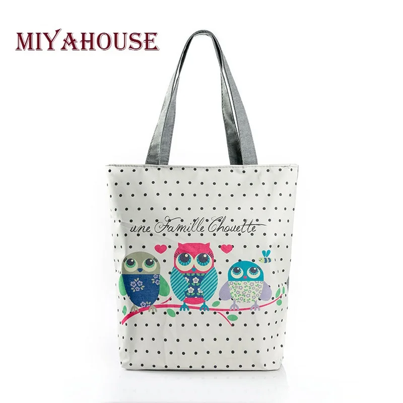 Floral And Owl Printed  Women\'s Casual Tote Female Daily Use Female Shopping Bag Ladies Single Shoulder Handbag Simple Beach Bag