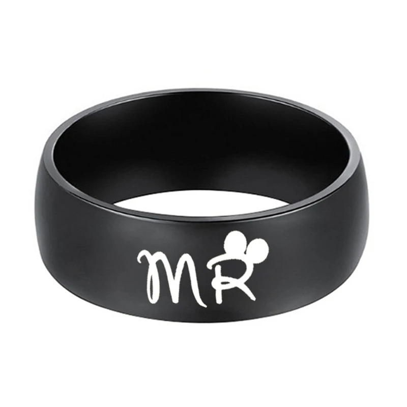 Lovers\' Ring Black Color Couple Ring Stainless Steel Wedding Mr Mrs Ring for Women and Men Promise Jewelry