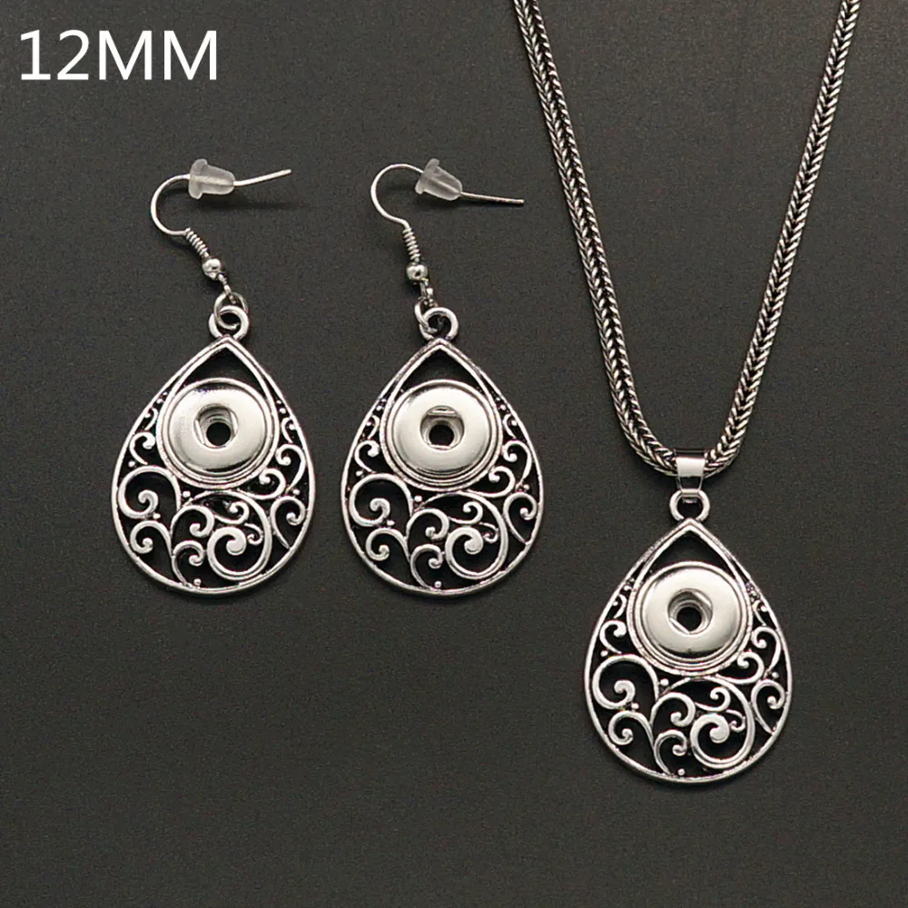 New DJ0099 Beauty Vintage Drop Hollow pattern snap necklace&earring set fit DIY 12MM snap buttons jewlery