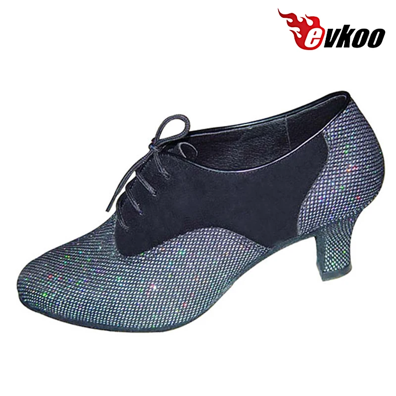 Evkoodance z prawdziwej skóry brokatowy materiał 6cm obcas nowoczesny buty do tańca towarzyskiego DIY damskie specjalne Evkoo-315 buty imprezowe