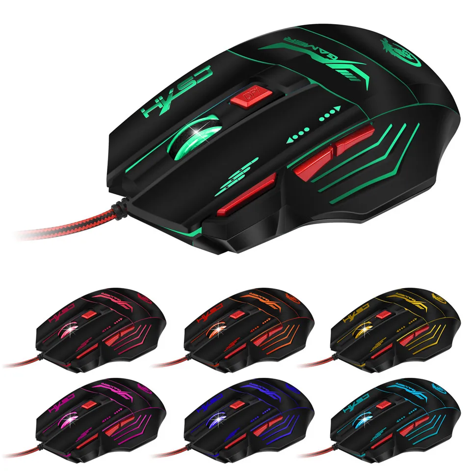 H100 Dragon 7D Adjustable Up to 5500DPI 7 Colorful Backlight Wired Optical Gaming Mouse Programming Profession Mouse