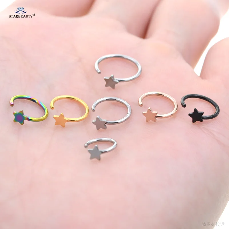 2 pcs/lot 1.0x6/8/10mm Star Fake Nose Ring Helix Tragus Piercing Daith Earring Fake Piercing Septum Nose Piercing Ear Jewelry