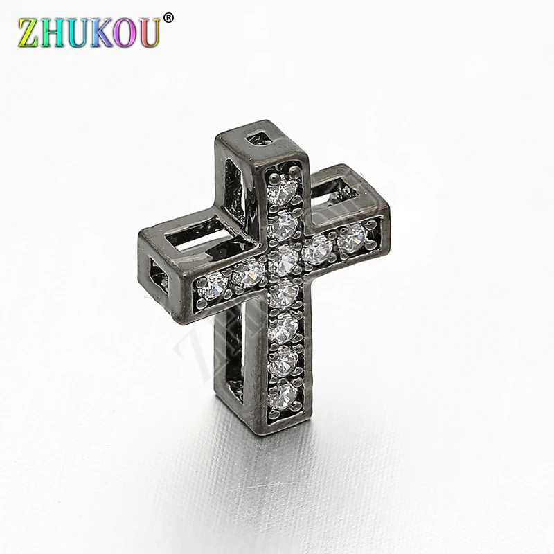 10*13mm Handmade Brass Cubic Zirconia Cross Beads Charms DIY Jewelry Bracelet Necklace Making, Model: VZ137