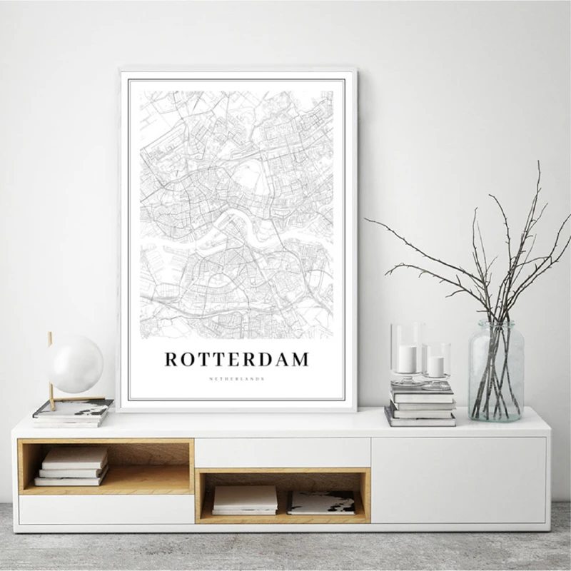 Rotterdam City Map Netherlands Black and White Prints Art Canvas Painting Posters Wall Art Pictures for Living Room Home Decor