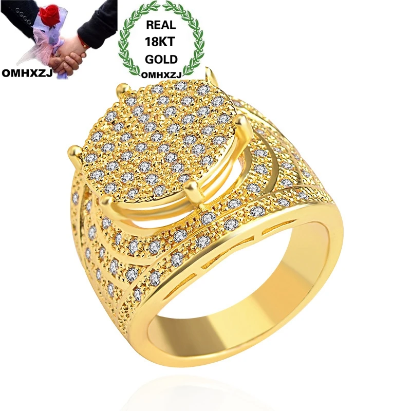 

OMHXZJ Wholesale European Fashion Hot Woman Girl Party Birthday Wedding Gift Luxury Shiny Round AAA Zircon 18KT Gold Ring RR929