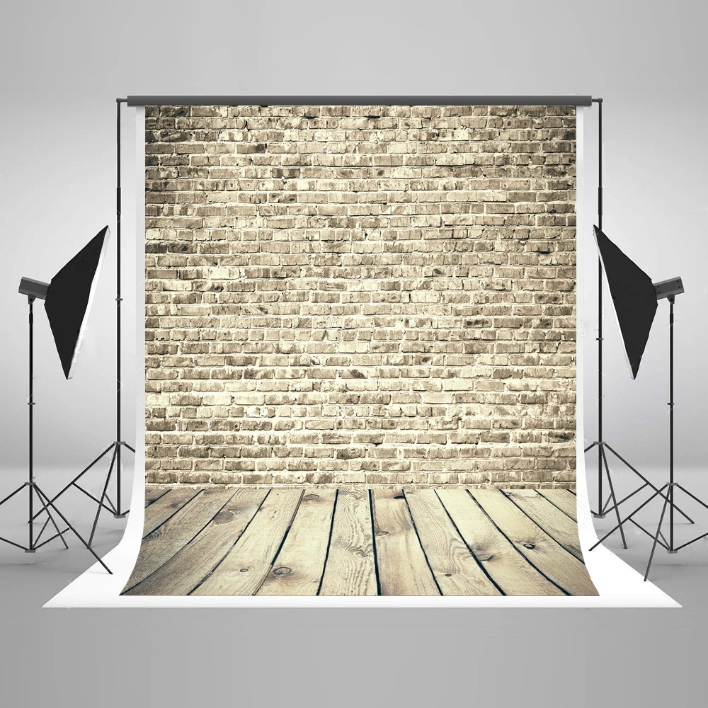 VinylBDS Grey Brick Wall Photogarphy Background Wood Floor Fantasy Photography Backdrop Washable Seamless Background Studio