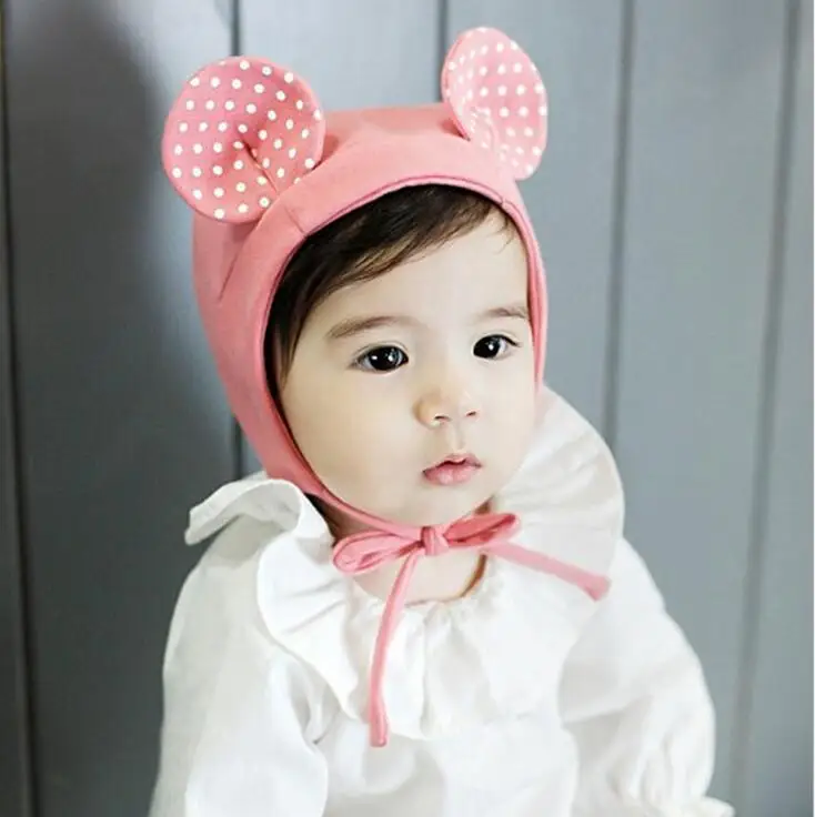 Cute Dear Newborn Baby Girl Toddler Boy Fashion Polka Dot Cute Warm Minnie Ear Bucket Cap Bebe Beanie Children Hats Cap Headwear