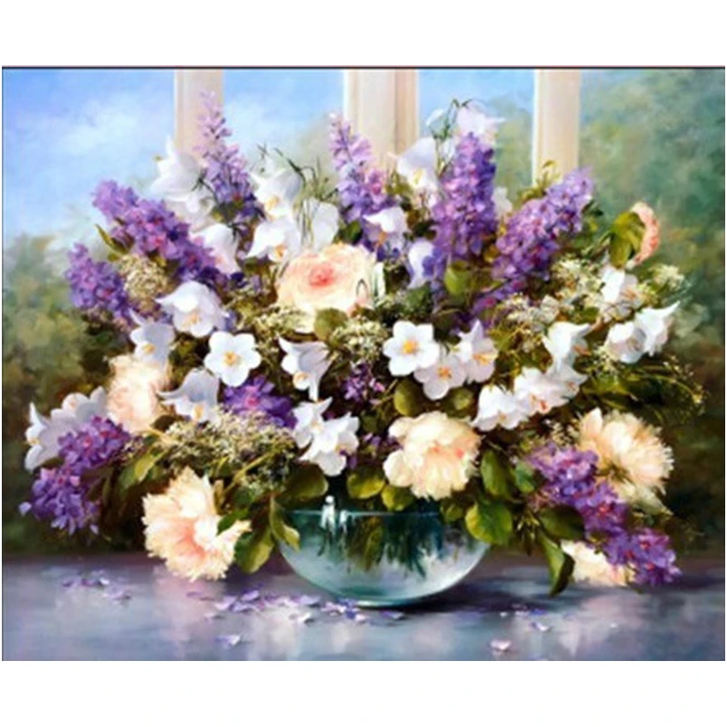 Cross Stitch Flower Series 61X52CM Purple Vase Lavender Home Decoration Precision Printing Diy Needlework Kits Embroidery