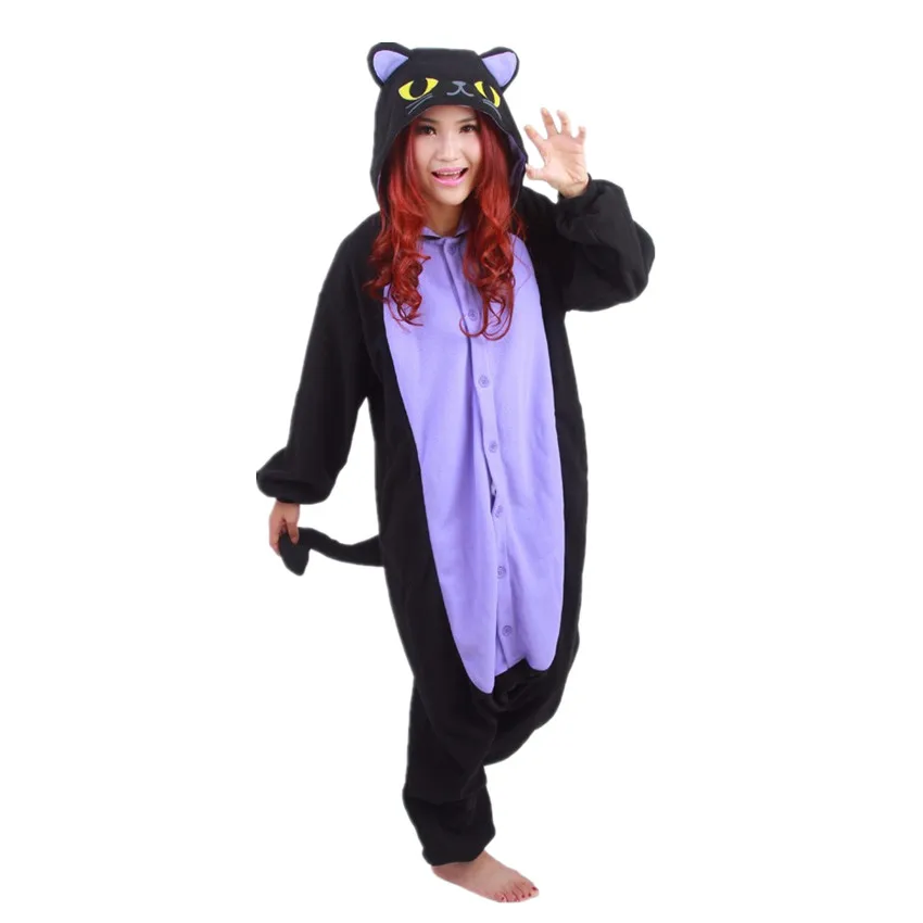 

Adult's Polar Fleece Kigurumi Midnight Cat Cosplay Costumes Women Jumpsuit Pajamas Halloween Party Cosplay camouflage Costumes