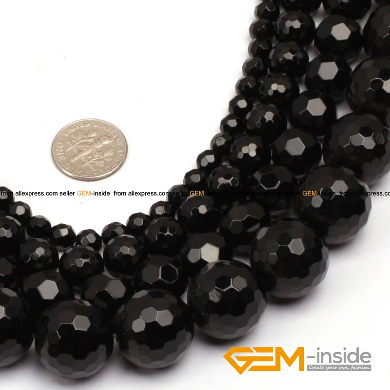 Round Faceted(64 Faces) AA Grade Black Agates Beads Natural Stone Bead DIY Bead For Woman Jewelry Making strand 15\