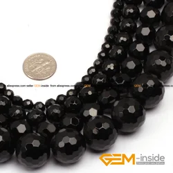 Round Faceted(64 Faces) AA Grade Black Agates Beads Natural Stone Bead DIY Bead For Woman Jewelry Making strand 15