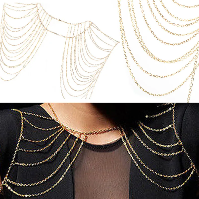 Collar Shoulder Chain Long Necklaces & Pendants Women Statement Body Jewelry Bohemian Punk Necklaces