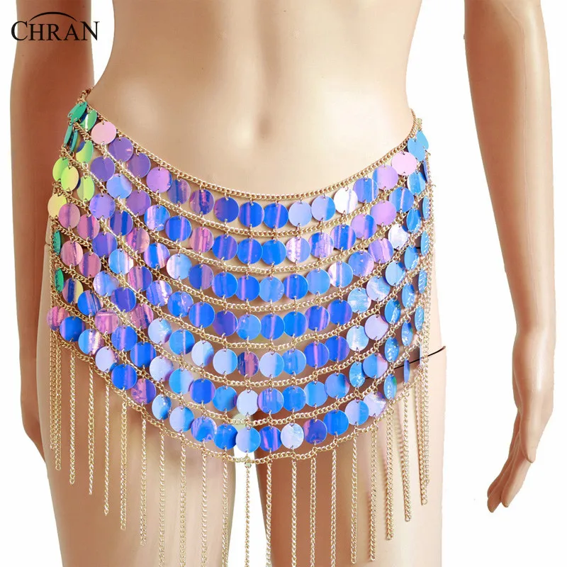 

Chran Classic Fringe Sequin Body Chain Skirt Sexy Mesh Bikini Beach Jewelry Burning Man Festival Costume Dance Wear