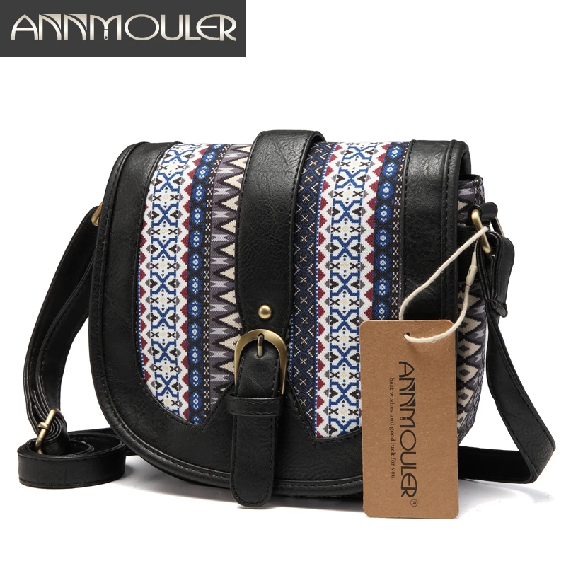 Annmouler New Design Women Shoulder Bag Vintage Small Bag Pu Leather Patchwork Crossbody Bag Bohemian Style Lady Messenger Bag