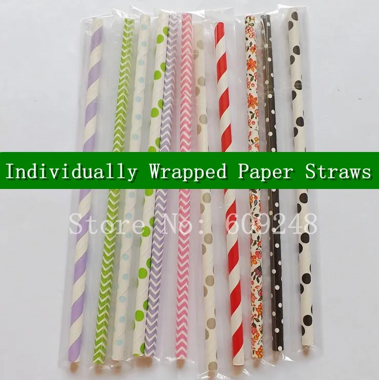 

100 Pcs Mixed 4 Colors Individually Wrapped Paper Straws,Respective Each Wrapping Packaging Drinking Paper Straw,Vintage Holiday