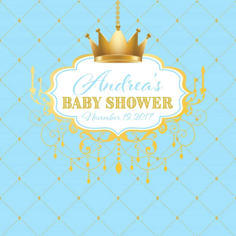 custom Blue Prince Baby Shower Crown photo backdrop  High quality Computer print party photography backgrounds