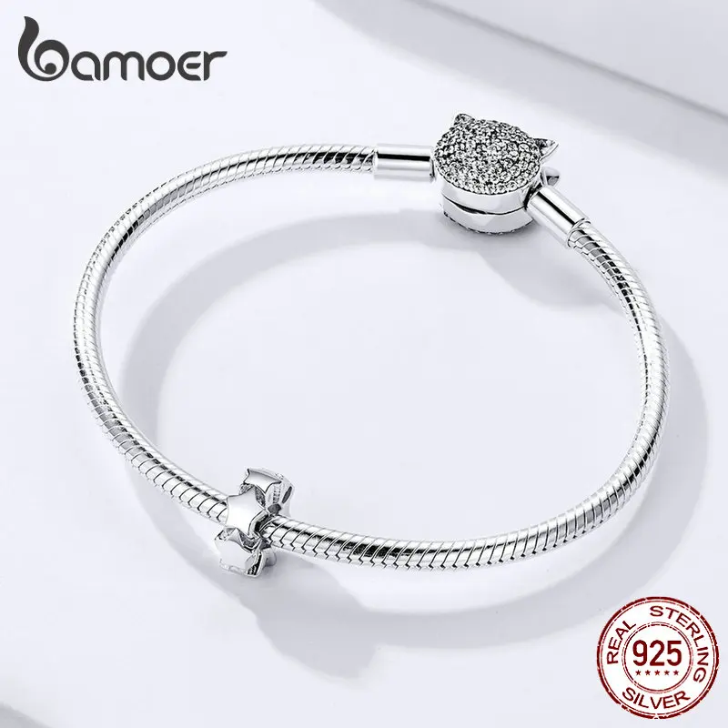 BAMOER Stoppers Charms with Silicone Sterling Silver Stars Beads for Women Jewelry Making Charm Bracelet for Girl SCC1169