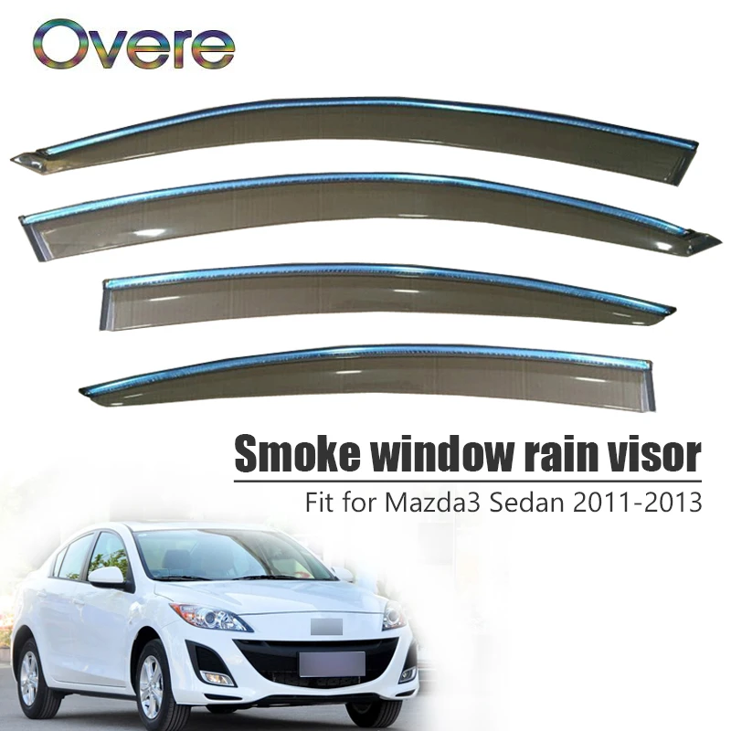 

OVERE NEW 1Set Smoke Window Rain Visor For Mazda 3 Sedan 2011 2012 2013 Car-styling ABS Vent Sun Deflectors Guard Accessories