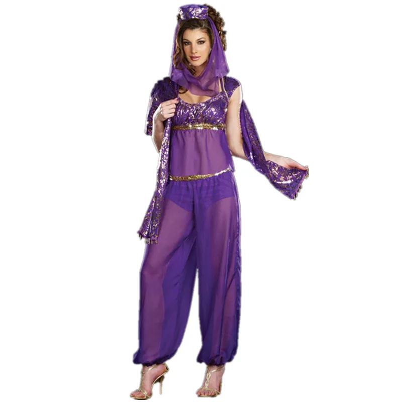 Vestido sexy dançarina da barriga para mulheres, traje de dança árabe, Genie Aladdin Princess, vestido extravagante de Halloween, adulto