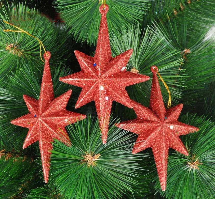 9pcs Gold/Red 12*8cm Bombing Star Pendant For Christmas Party Holiday Tree Venue Hanging Decoration