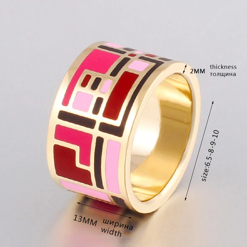 Color Culture New Arrival Stainless Steel Rings for Women  Fashion Pretty Charm Geometric Stripes Gold-Color Big Ring 1.3cm